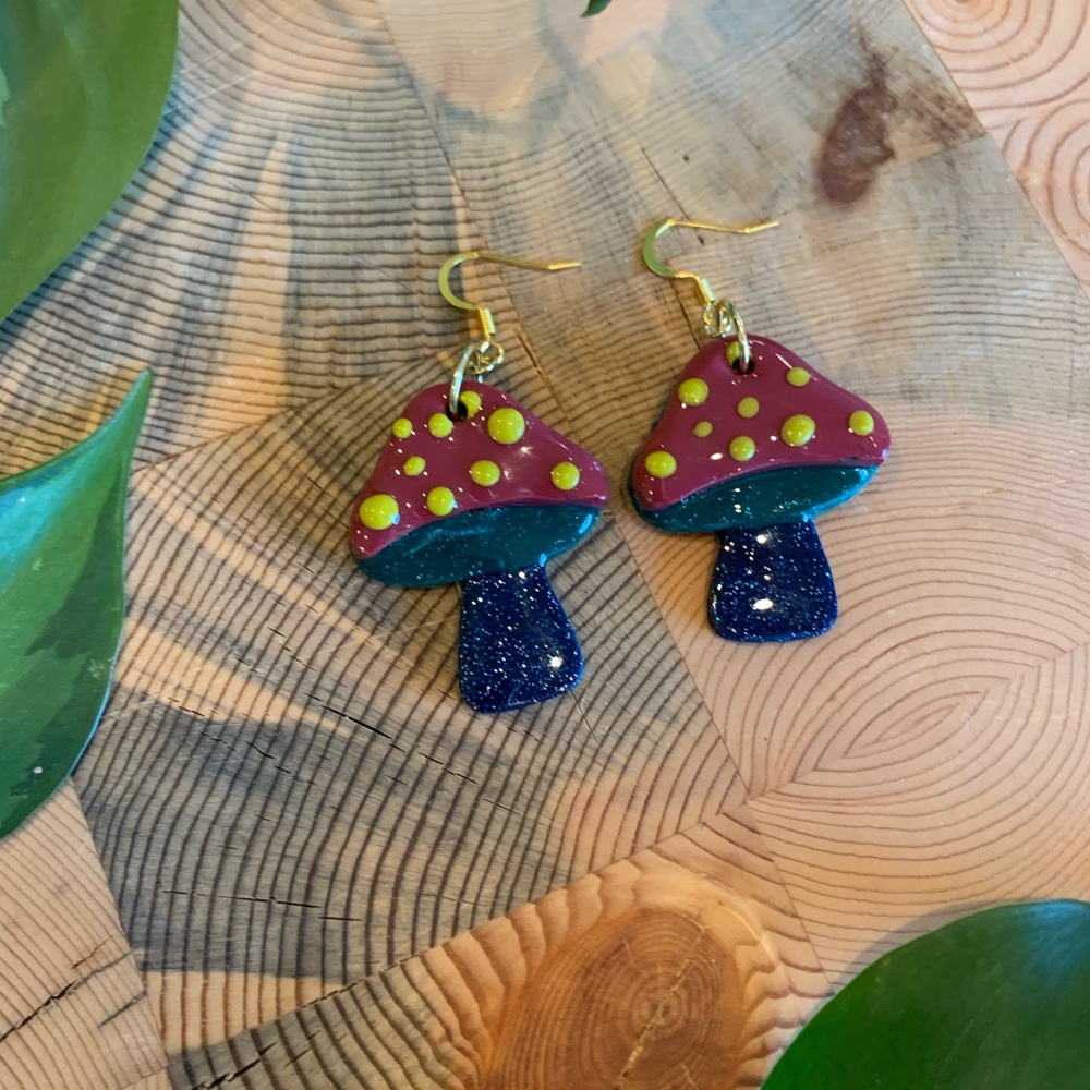 Space Sparkle Mushroom Earrings